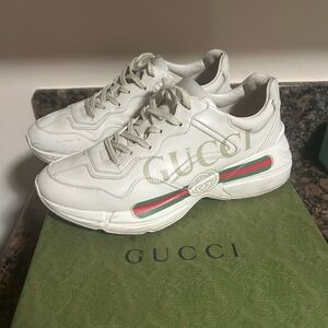 Gucci White Leather Sneakers with Logo